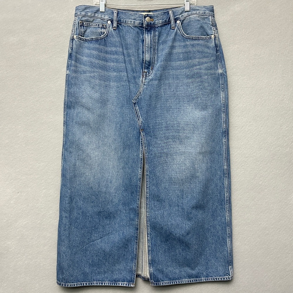 Madewell Womens 33 Rilee Denim Midi Skirt Blue Front Slit 90s Coastal Cowgirl